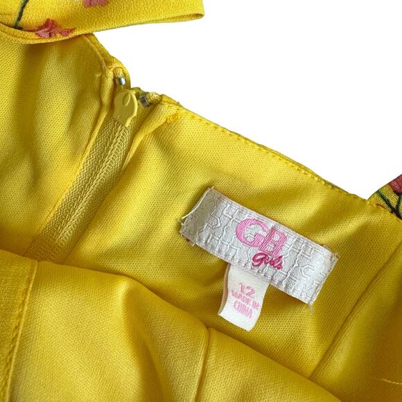 GB Girls Floral Yellow Jumpsuit Wide Leg Pants Tie Sleeve Girls size 12 - Picture 3 of 5